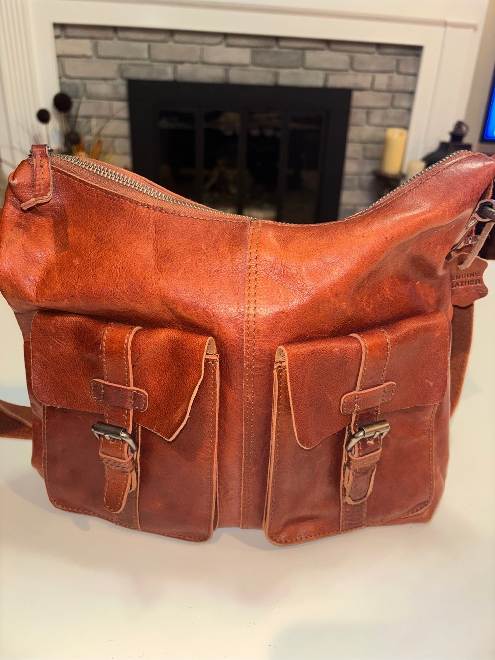 Spikes and Sparrow Leather Crossbody Saddle Bag - Brown